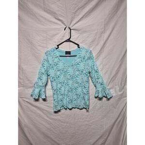 Britney Black Top Womens PL Black Lace Overlay Lined Sheer Hem Detail 3/4 Sleeve